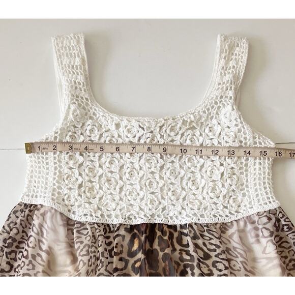 V Christina Dress L White Crochet Animal Print Flare Midi Beachy Boho Sleeveless - Picture 3 of 7